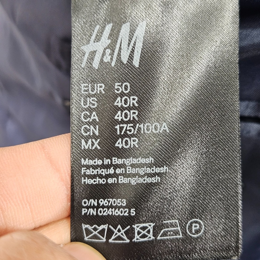 H&M Men's Sport Coat Blazer Two Button Deep‎ Navy Polyester Blend Size 40R SLIM - Picture 13 of 14